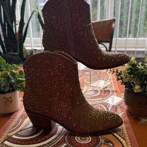 Women's Glitter Western Ankle Boots - Brown
